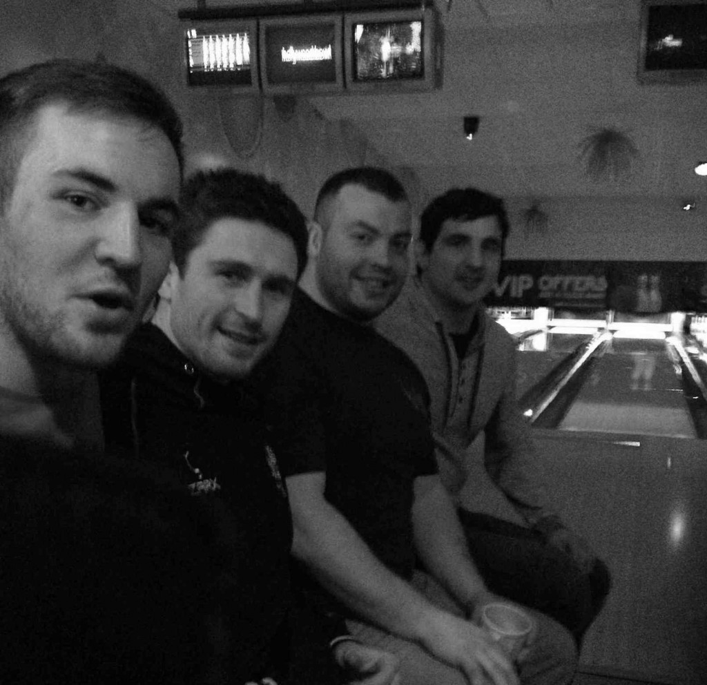 Bristol players Rupert Freestone, Luke Eves, James Hall & Mark Sorenson enjoy some bowling